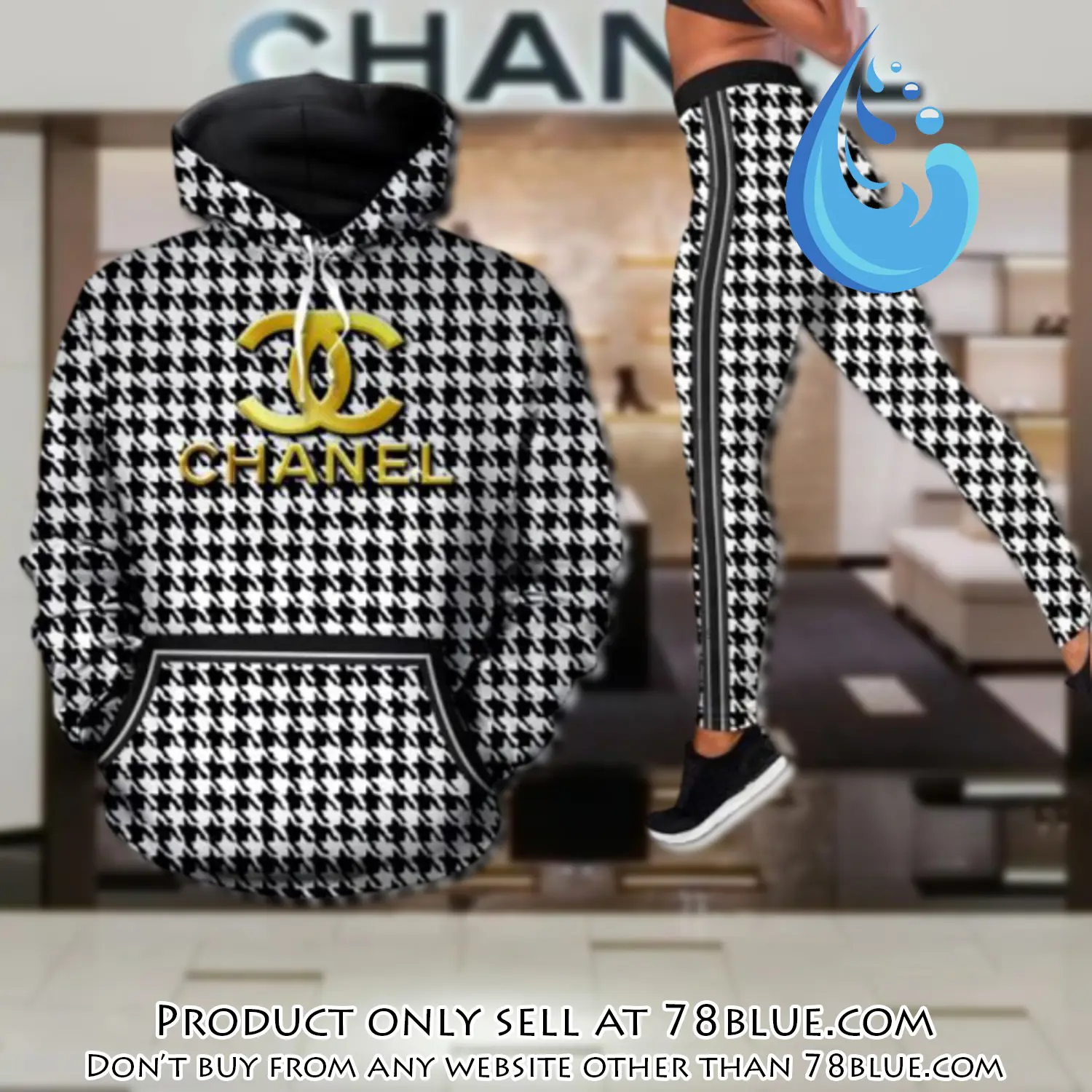 Chanel black white hoodie legging set luxury for women 78b0437625